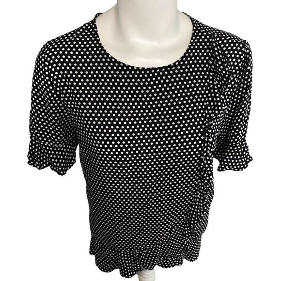 Cynthia Rowley Black White Polka Dot Ruffle Short Sleeve Rayon Top sz Medium - Picture 7 of 8
